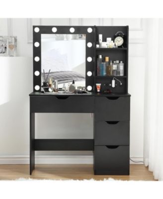 Modern Vanity Makeup Desk  Vanity Mirror Built-in Lights 4 Drawers for Bedrooms, Apartments, Easy to Assemble