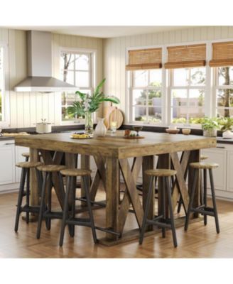 63-Inch Industrial Bar Table with Metal Footrest, Kitchen Pub Table with Sturdy and Heavy Duty X-Base