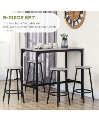 5-Piece Rustic Bar Table and Chairs Set for Dining Room