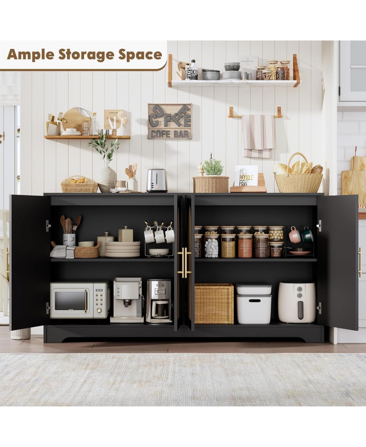 gaomon 59” Sideboard Buffet Cabinet, Large Credenza Storage with 4 Rattan Doors