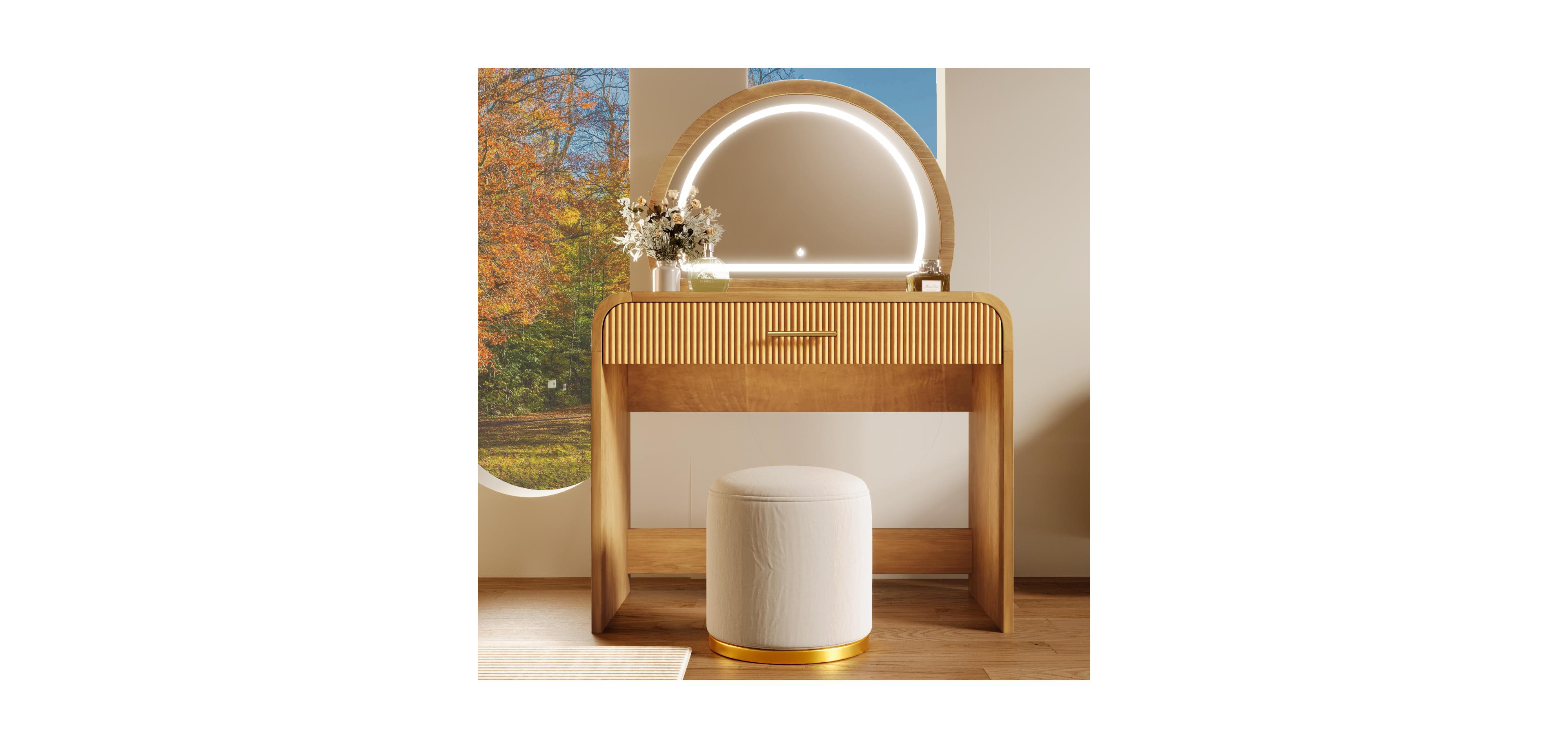 Streamdale Furniture Streamdale 39" Lighted Mirror Vanity Table - Natural