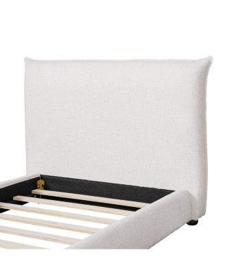 Twin Upholstered Platform Bed with Linen Pillow-Back Headboard