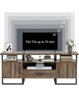Mid-Century Modern TV Stand for 75" TV, Entertainment Center with Storage Drawer, Industrial Console