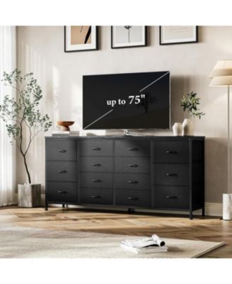 63" Dresser TV Stand with 14 Fabric Drawers Built in USB Ports Wide Multi Functional Storage Unit for 75" TVs