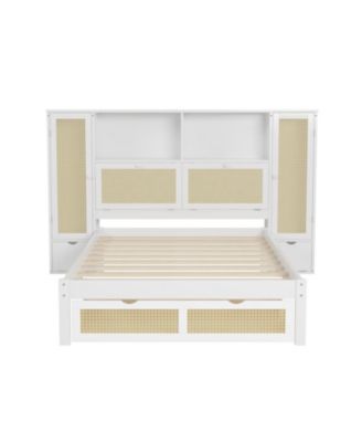 Wooden Platform Bed with Storage Lockers, Drawer, Shelf