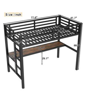 Metal Loft Bed with Power Outlet & LED Light, Black