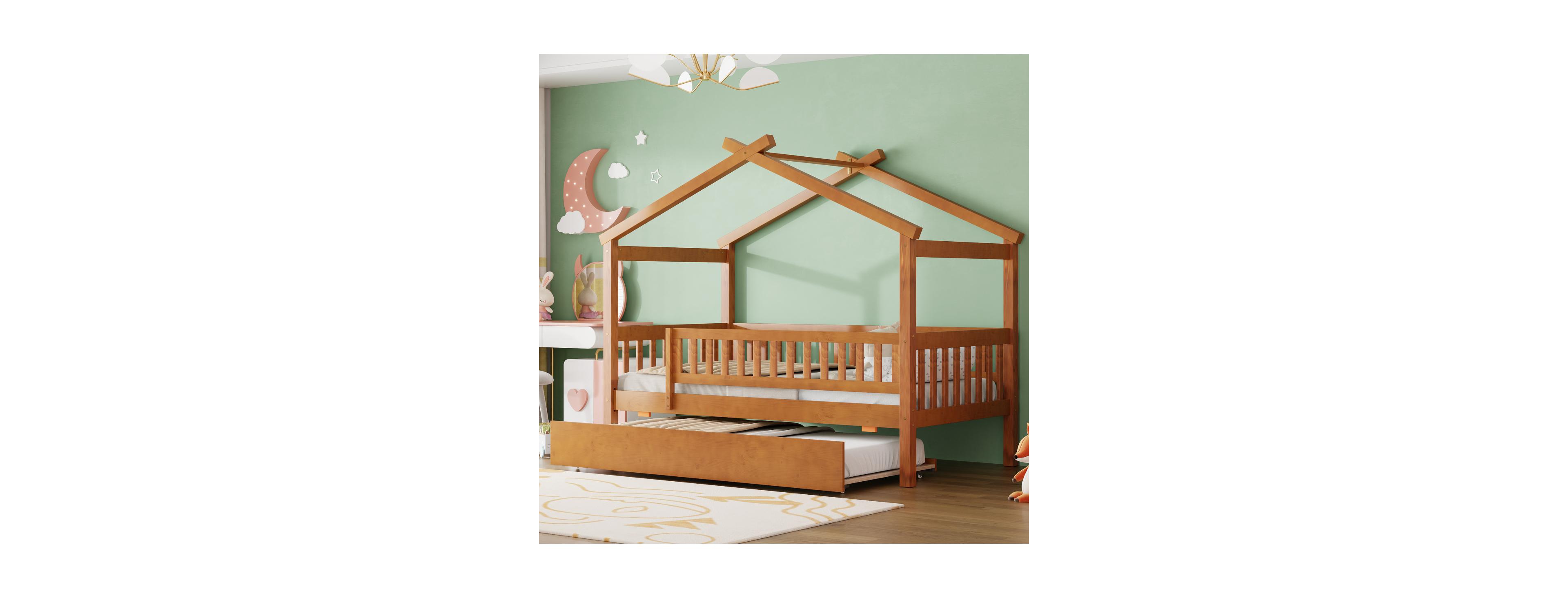 Streamdale Furniture Wooden House Bed with Trundle