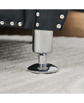 Streamdale Soft Velvet Storage Bench with Crystal Buttons & Pillow (Black)