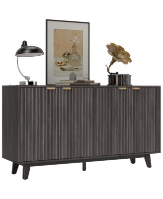 55" Modern Sideboard Buffet Cabinet with Fluted Doors Wood Legs