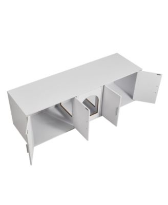 White Hidden Wooden Cat Litter Box Enclosure