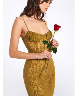 Women's Ulani Gold Burnout Velvet Detail Mesh Maxi Dress