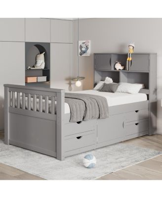 Twin Captain Platform Bed Frame with Storage, Drawers, Gray