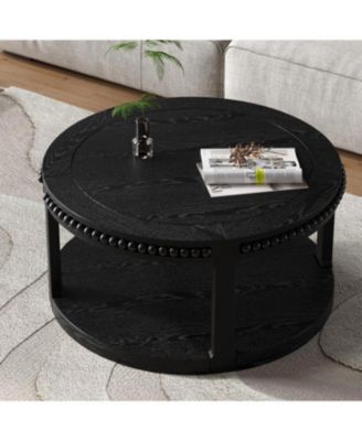 31.5" Round Wood Coffee Table - 2-Tier Rustic Shelf