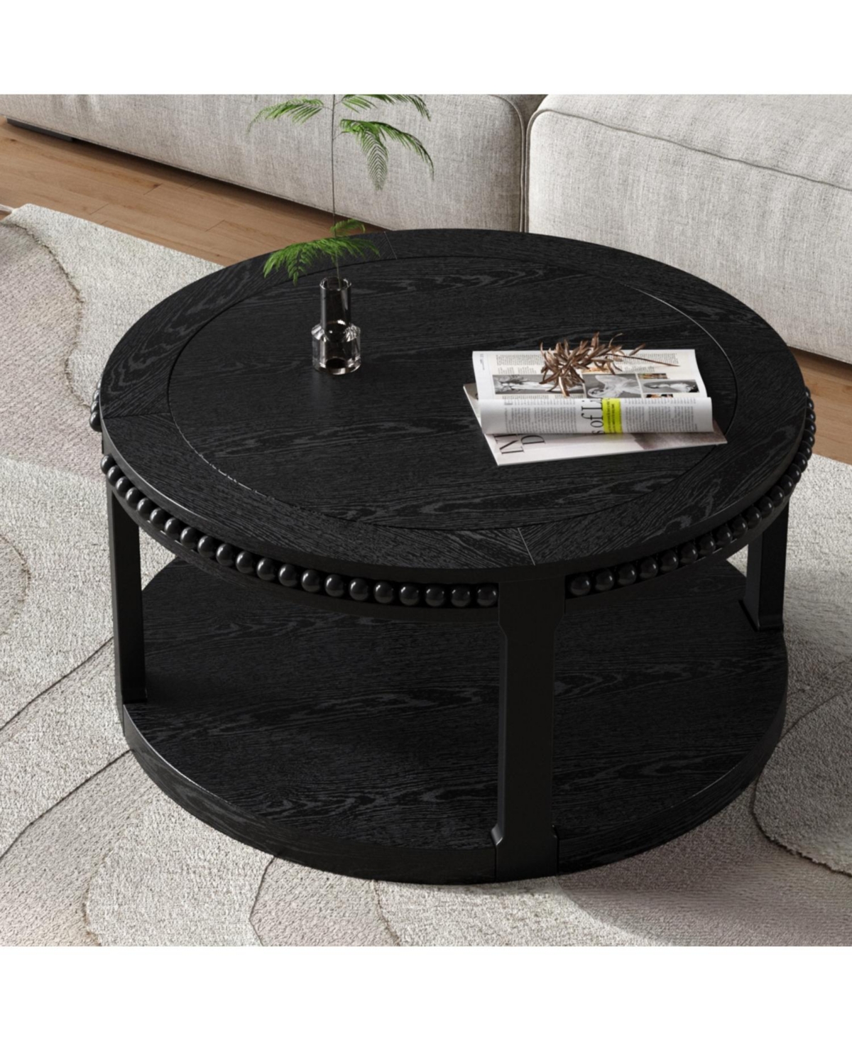 Streamdale Furniture 31.5" Round Wood Coffee Table - 2-Tier Rustic Shelf