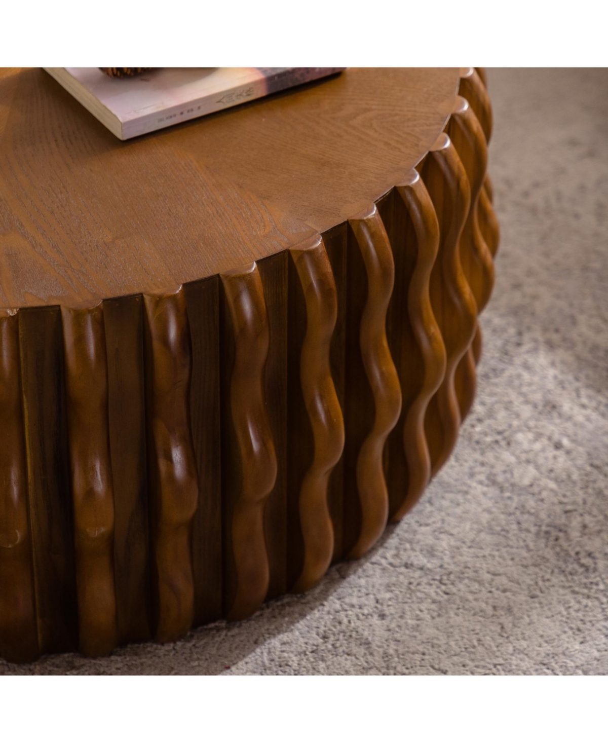 Streamdale Furniture Drum Fluted Coffee Table - Modern Round Center Table