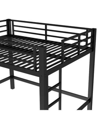 Full Size Metal Loft Bed with Ladder and Guardrails