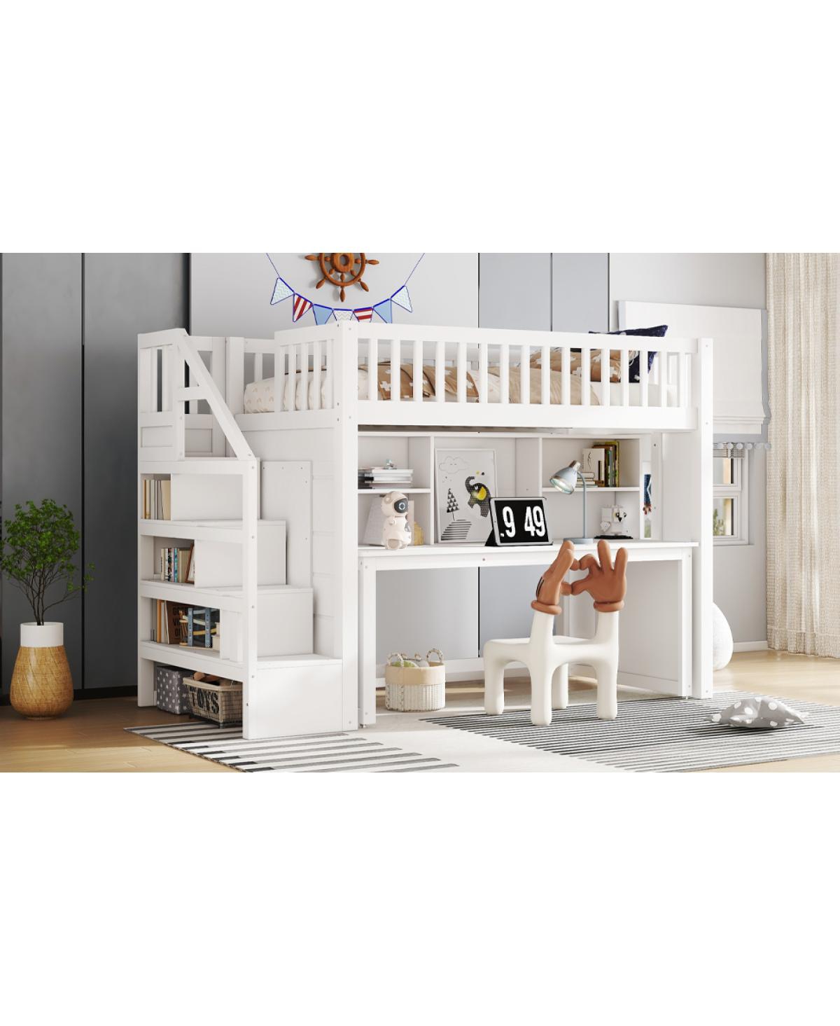 Streamdale Furniture Twin Loft Bed with Desk, Storage Shelf & Stairs