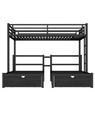 Over Twin & Twin Triple Bunk Bed with Drawers & USB