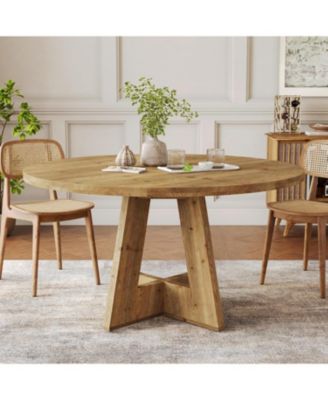 Solid Wood Round Dining Table, 47" Farmhouse Kitchen Table for 4-6, Wooden Circle Dinner Table 