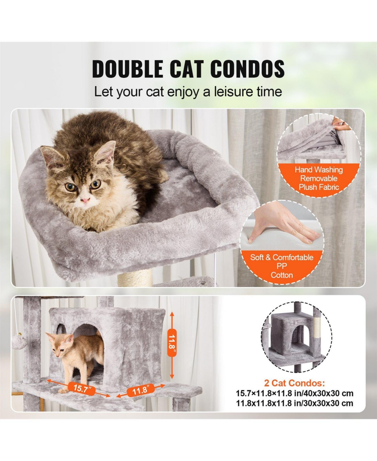 Aostirmotor 68.5" Cat Tower with Cat Condos Scratching Post in Light Grey