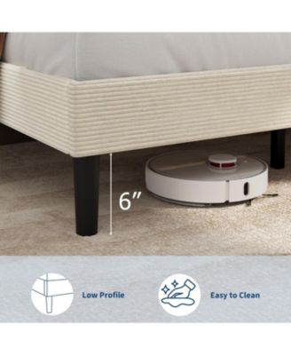 Platform Bed Frame with USB Charging Station, Corduroy Upholstered Headboard, No Box Spring Needed