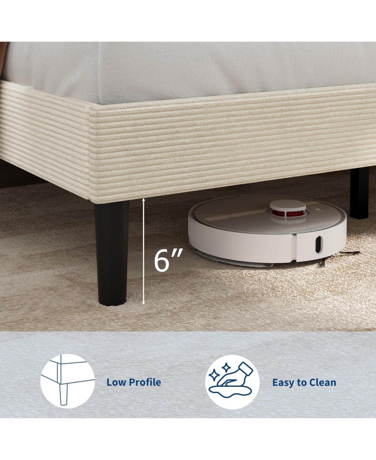 gaomon Platform Bed Frame with Usb Charging Station, Corduroy Upholstered Headboard, No Box Spring Needed