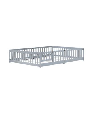 Queen Floor Bed with Fence & Guardrails