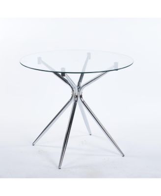 Dining Table with Chrome Metal Leg and Tempered Glass