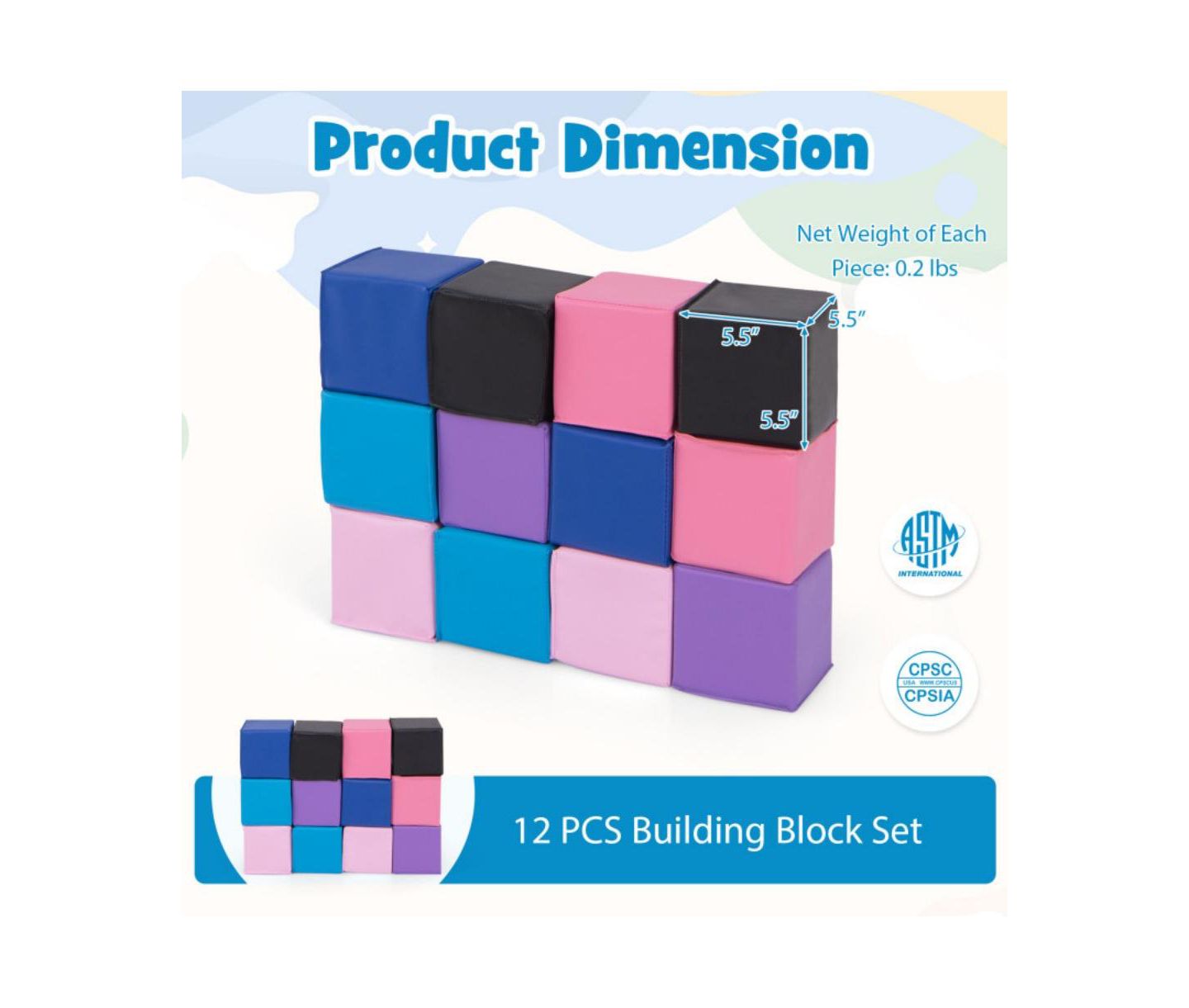 Детский конструктор HONGGE Soft Foam Stacking Sensory Learning 12-Piece Building Set, Ages 3+, цвет: Разноцветный — фото 3