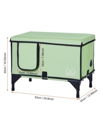 Green Elevated Heated Cat House Cuboid Kitty Shelter with Heating Pad (M)