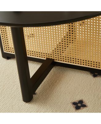 Mid-Century Bohemian Coffee Table 31.5" Round with PE Cane Stand