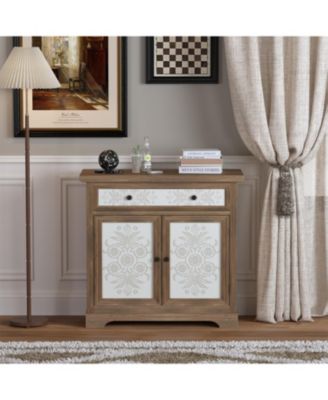 Rustic Carved Floral Accent Cabinet