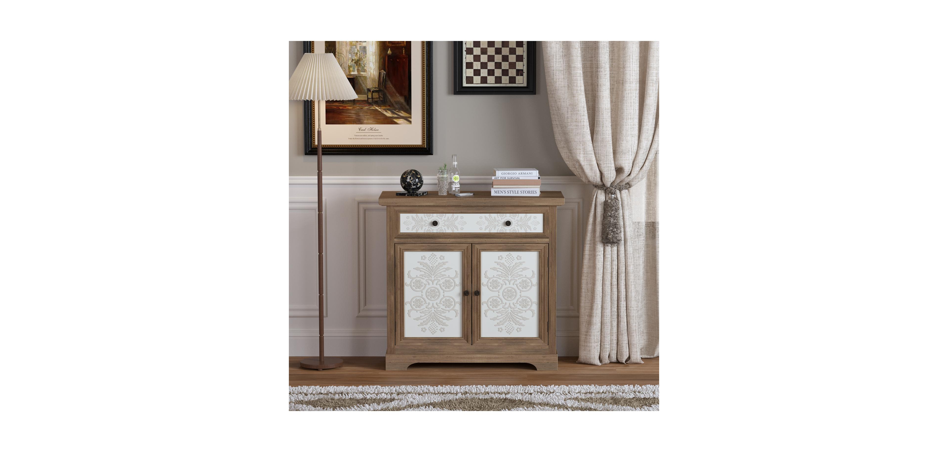 Streamdale Furniture Rustic Carved Floral Accent Cabinet