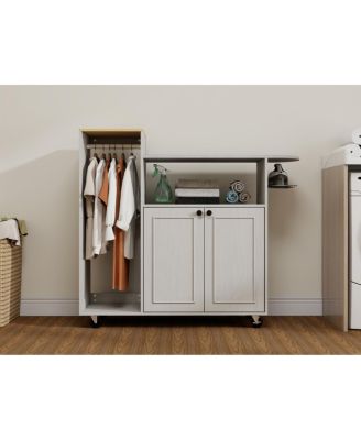 Ironing Cart with Rolling Board, Multipurpose Cabinet with Wheels & Shelf