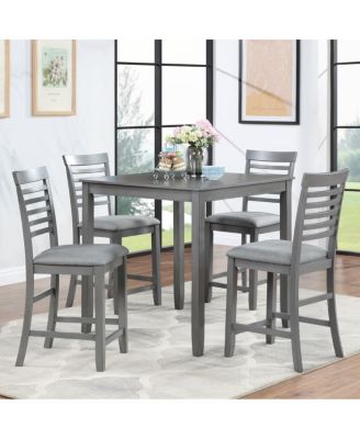 Dining Chairs Set of 4, Wooden Counter Height Chairs with Padded Seat, Gray