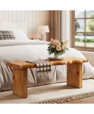 47" Solid Wood Bench, Farmhouse Entryway Bench for Bedroom, Dining Bench for Kitchen, Entryway, Mudroom, Easy Assembly, Brown