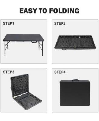 Folding Table 4FT, Heavy Duty Portable Plastic Folding Table with Handle, Anti-Slip Feet, Waterproof, Easy to Clean, Adjustable Height
