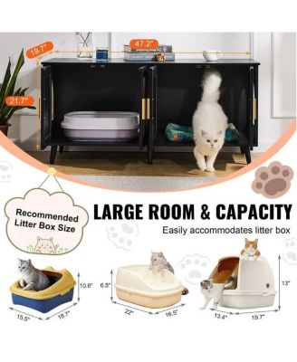 Black Wooden 2-Room Cat Litter Box Enclosure