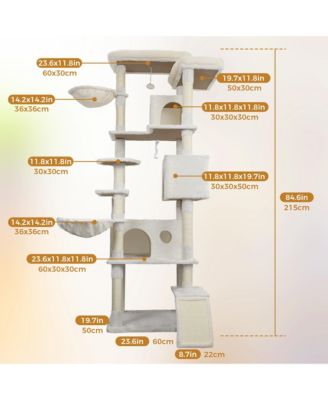 84in Beige Cat Tree Tower Large Condo Sisal Scratching Post Big Hammock Top Platform