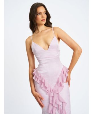 Women's Paolina Taro Pink Jacquard Ruffle Mermaid Maxi Dress