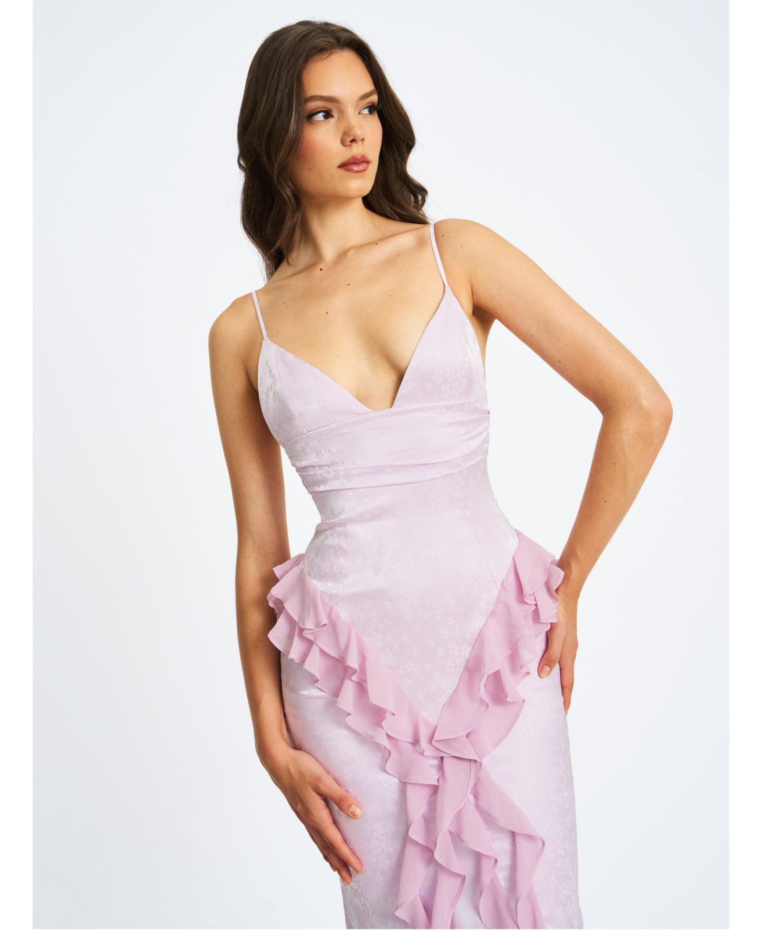 Women's Paolina Taro Pink Jacquard Ruffle Mermaid Maxi Dress