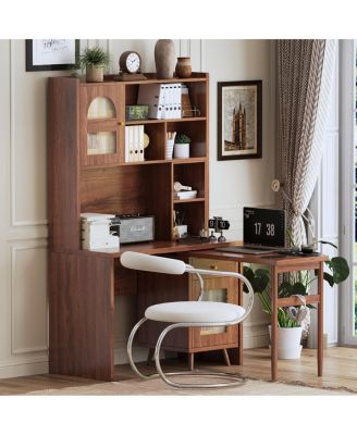 Computer Desk with 90 Degree Rotating Desktop, 43x70 Inch Office Desk with Storage