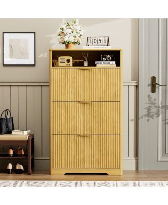 Entryway Hidden Shoe Cabinet with 3 Flip Drawers, 31.6"L x 9.6"W x 54.4"H