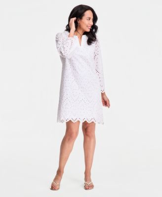 Women's Novelty Eyelet 3/4-Sleeve Shift Dress