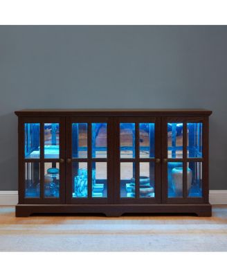  LED Curio Display Cabinet with Glass Doors & Adjustable Shelves - CHERRY