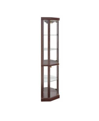 Streamdale Corner Lighted Curio Cabinet with Dark Cherry Finish and Included Light