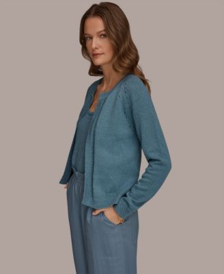 Women's Pointelle Stitch Open-Front Cotton Cardigan 