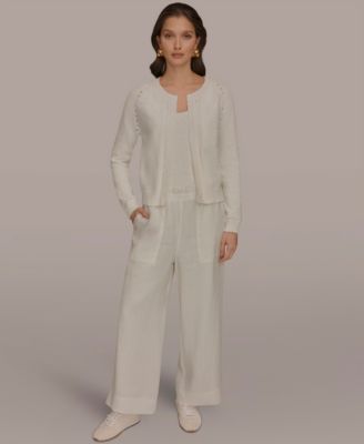 Women's Pointelle Stitch Detail Open-Front Cardigan