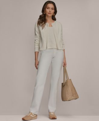 Women's Pointelle Stitch Detail Open-Front Cardigan