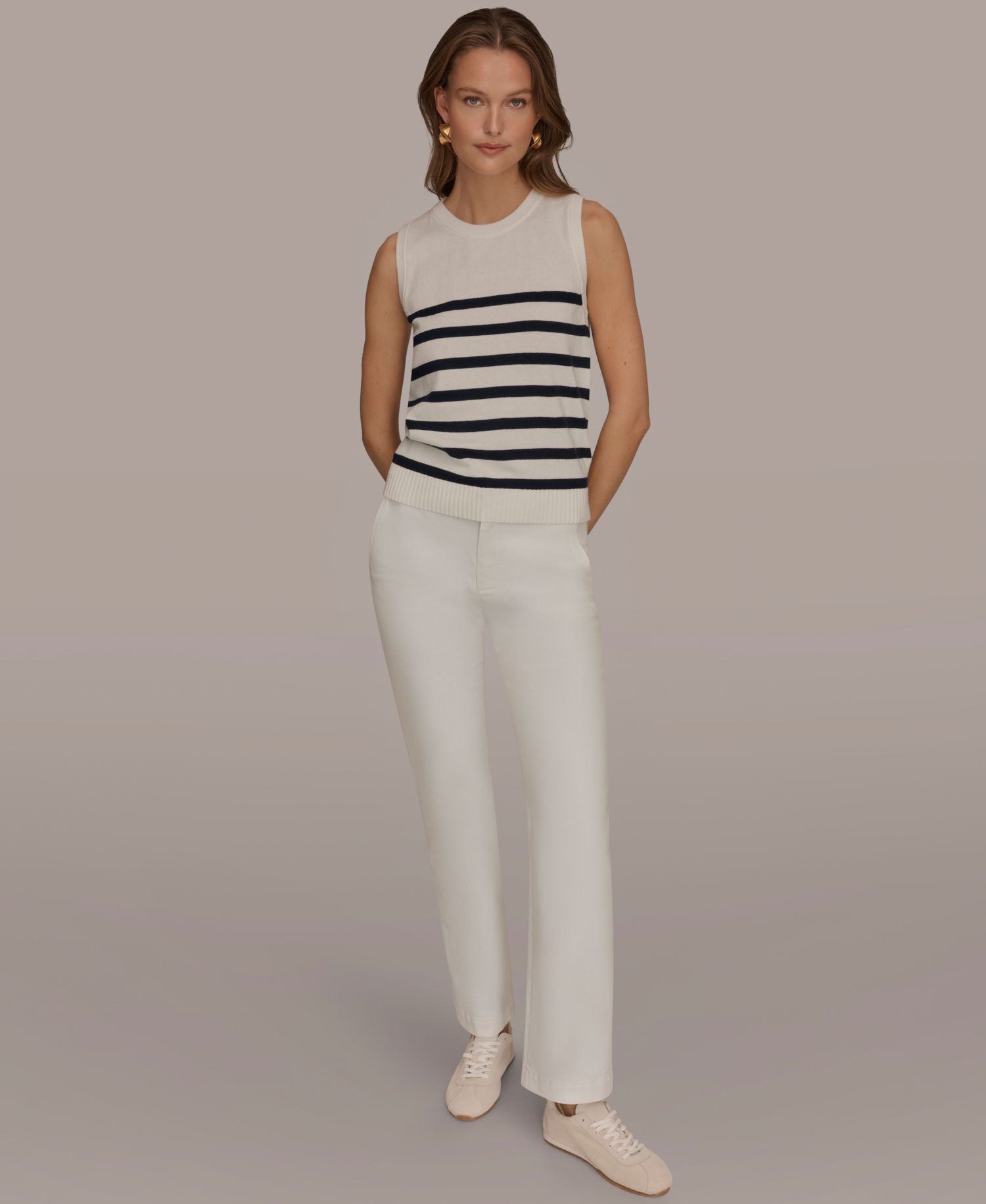 Women's Cotton Cashmere Striped Sleeveless Sweater
